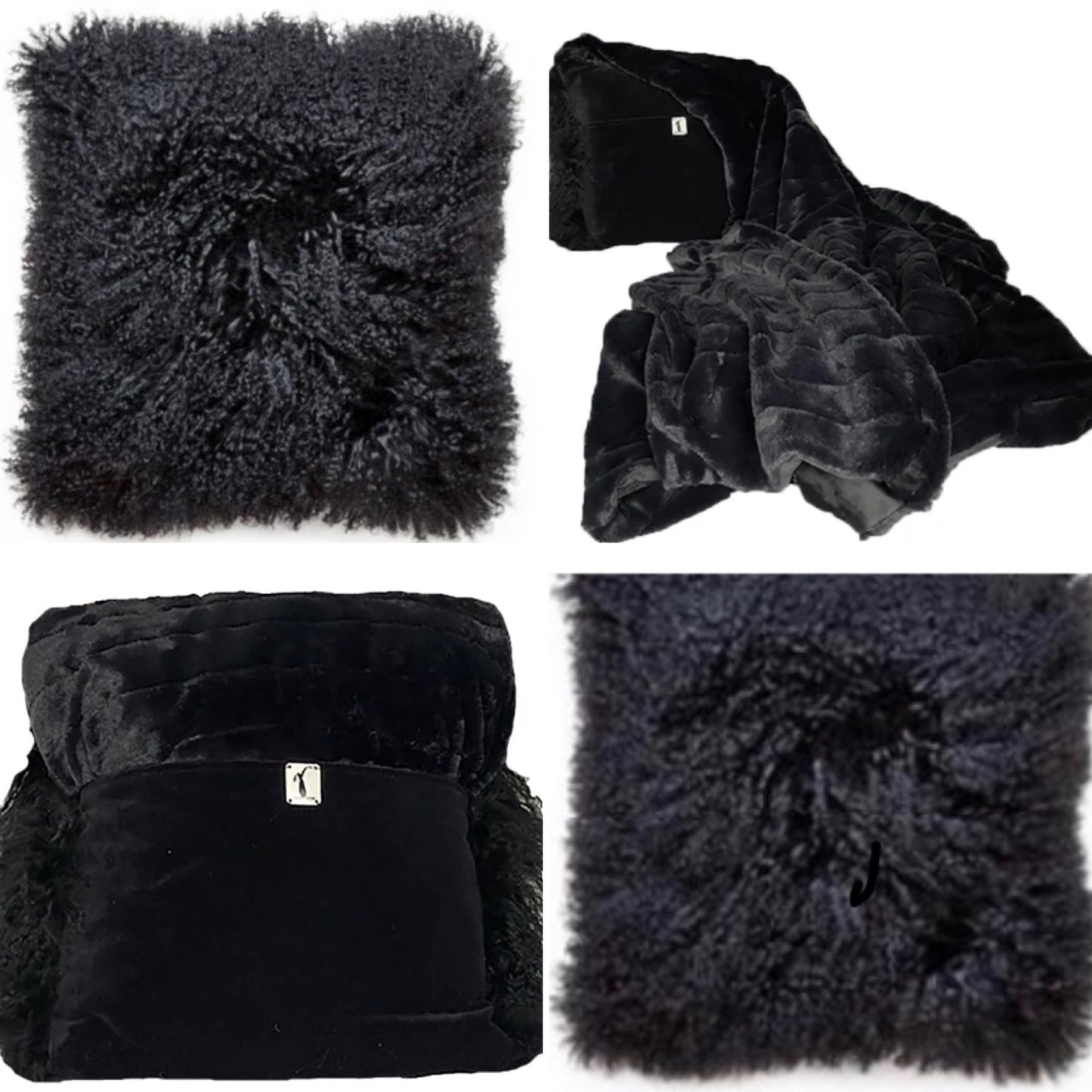 Black Mongolian Wool Pillow Throw & Tuck Throw