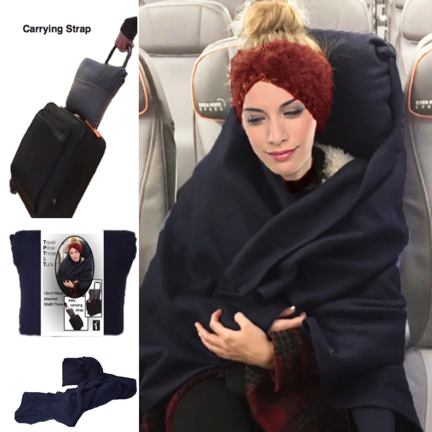 Navy Travel Pillow Throw and Tuck