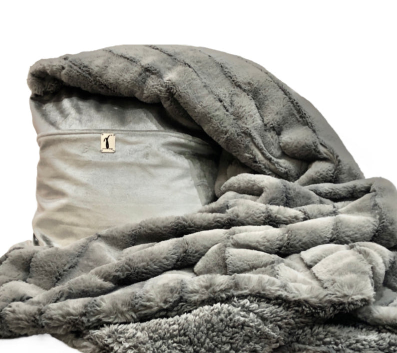 Gray Cotton Velvet Pillow Throw and Tuck