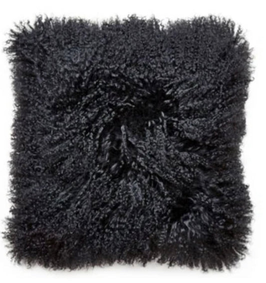 Black Mongolian Wool Pillow Throw & Tuck Throw